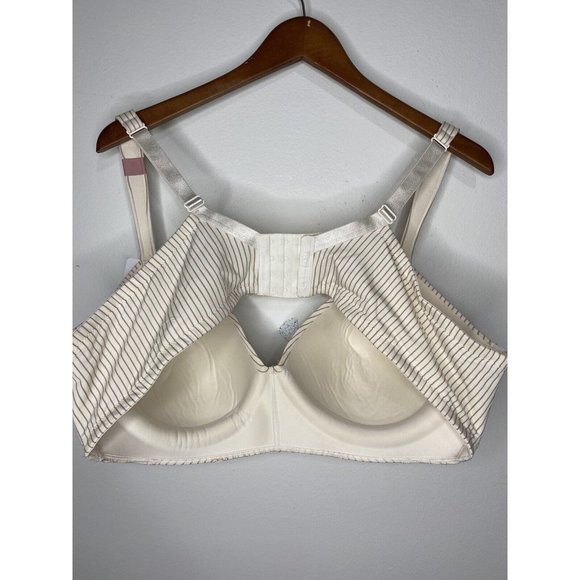 New Cacique Push Up Bra 46C Padded Underwire Lace Ivory Tan Striped T Shirt Bra - Picture 5 of 6